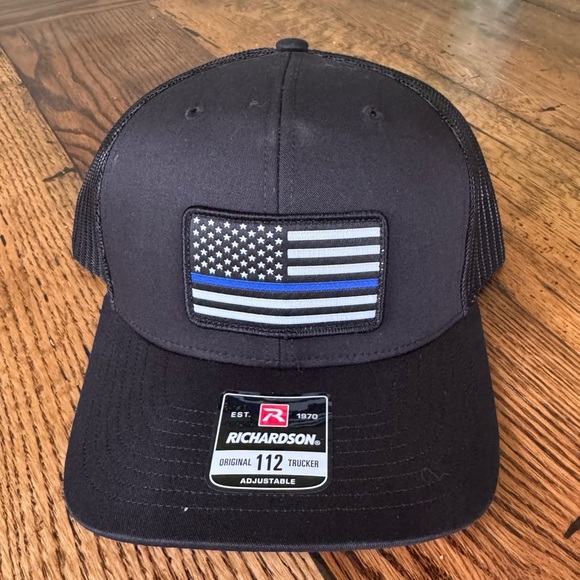 Black Rifle Coffee Company Thin Blue Line Hat Black with Black Mesh Adjustable - Picture 4 of 5